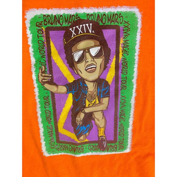 Bruno Mars 2018 24k Magic Tour Long Sleeve Orange Shirt Size Large - Picture 2 of 8